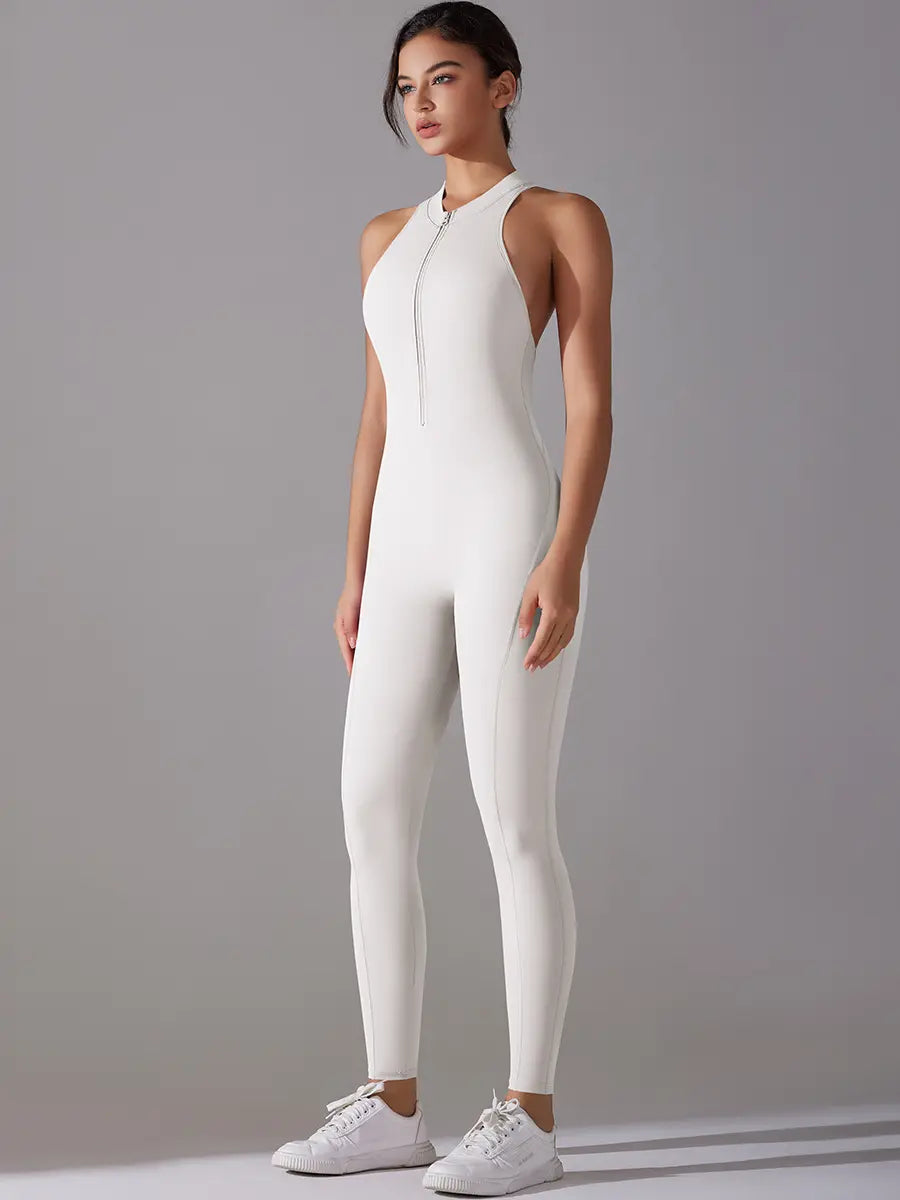 Front Zip Backless Jumpsuit